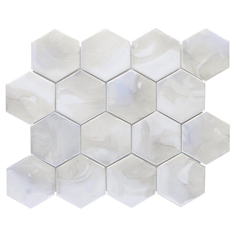 Pearl 3 inch Hexagon Hot Glass Mosaic