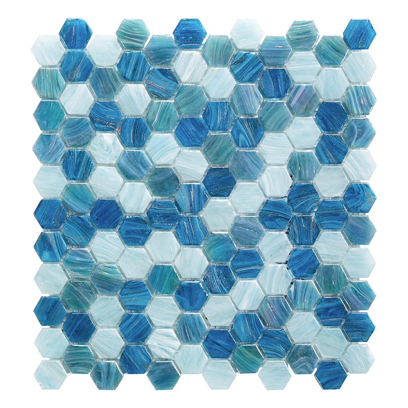 Sky 1 inch Hexagon Hot Glass Mosaic